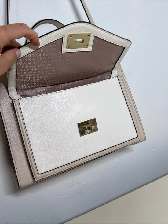 Kate Spade Cream White Pebbled Leather Satchel Crossbody Bag Gold Hardware - Picture 3 of 16